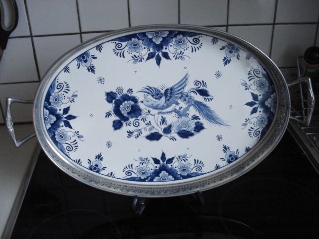 Royal goedewaagen Dienblad met tinnen rand, Ophalen of Verzenden, Rond, Steen/keramiek