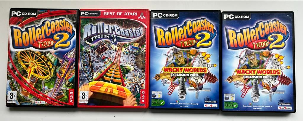 Atari RollerCoaster Tycoon 2 en 3 PC CD-ROMs, Spelcomputers en Games, Ophalen of Verzenden, Gebruikt, Simulatie, Vanaf 3 jaar