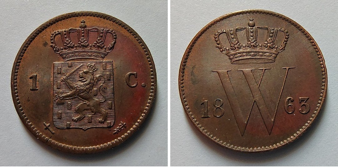1 cent 1863 Willem III - UNC, Ophalen of Verzenden, Koning Willem III, 1 cent