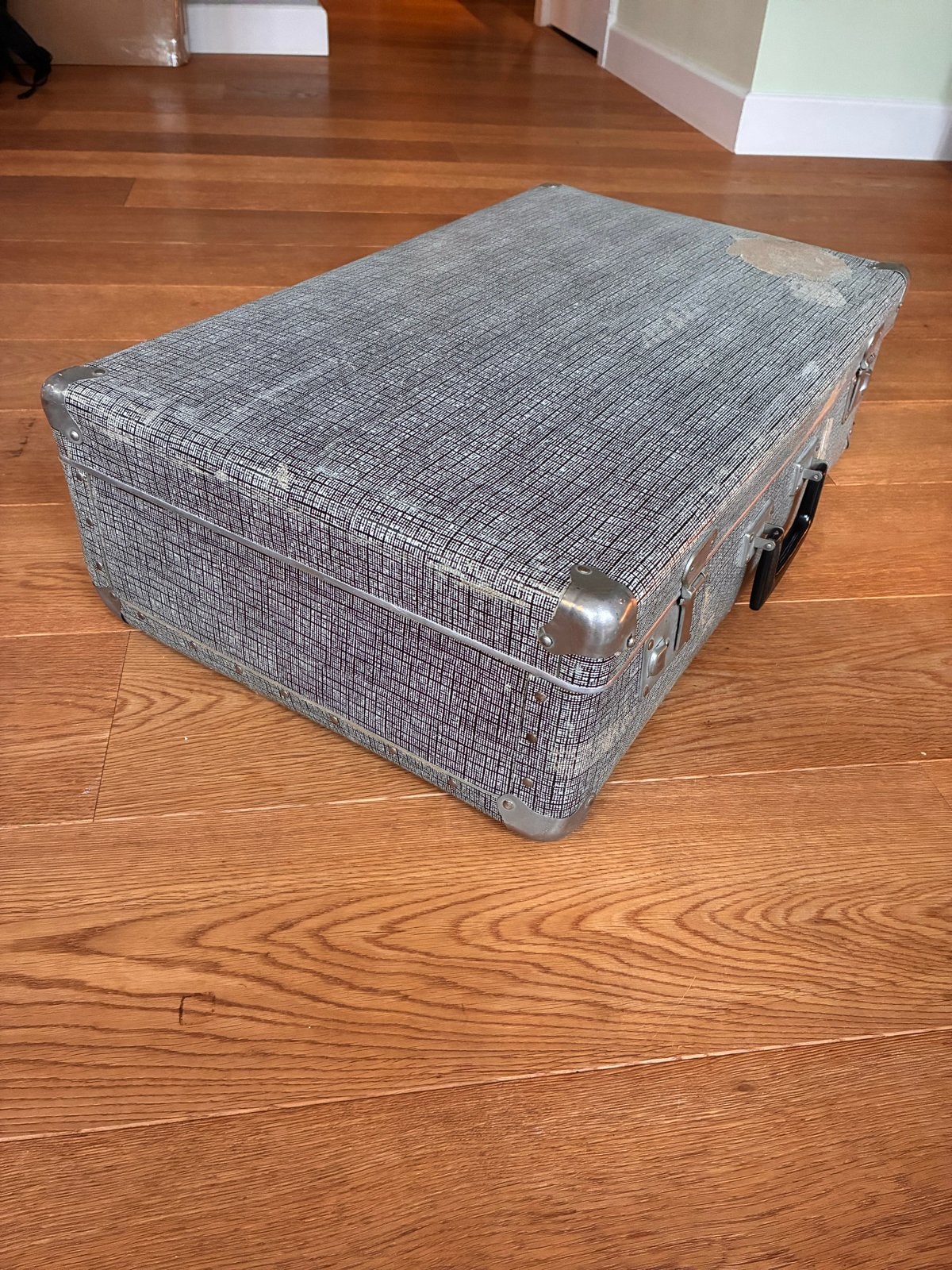 Vintage koffer - grijs met patroon, Ophalen