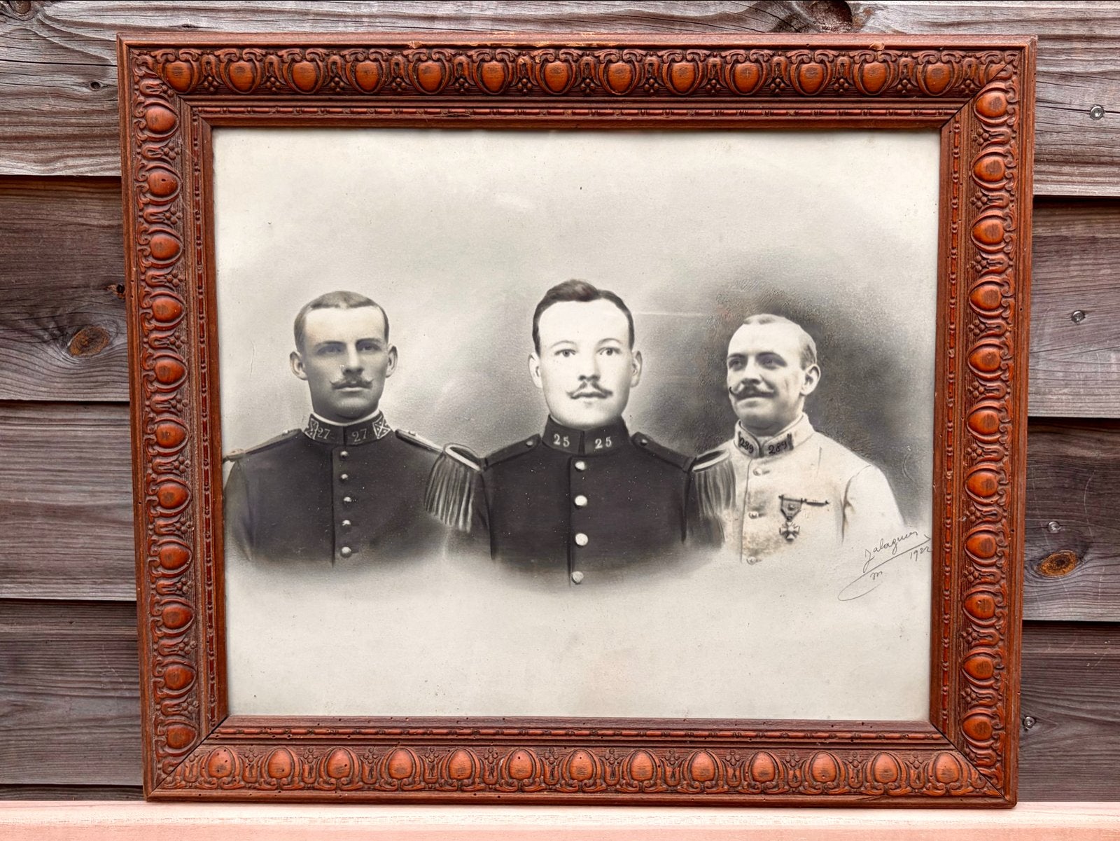 Klassiek ingelijst fotoportret van 3 mannen, Frankrijk 1922, Antiek en Kunst, Kunst | Tekeningen en Foto's, Ophalen, Foto, Fotografie