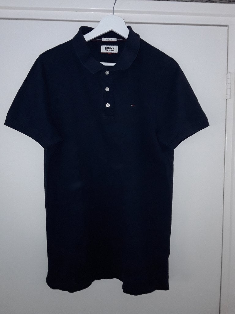 Tommy Jeans Donkerblauw Polo T-shirt Slim Fit Maat L, Maat 52/54 (L), Blauw, Ophalen of Verzenden, Tommy Jeans