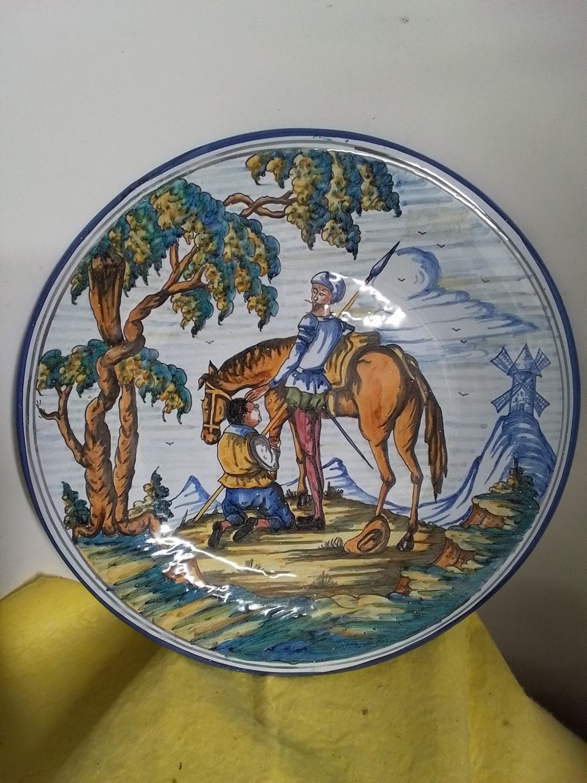 9820) Spaans wandbord  Talavera  Don Quichot en Sancho Panza, Ophalen of Verzenden