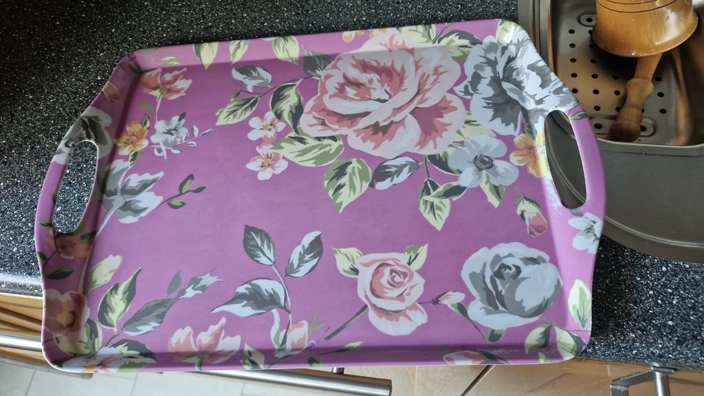 Decoratief dienblad met bloemenprint - Roze, Ophalen of Verzenden, Gebruikt, Rechthoekig, Kunststof
