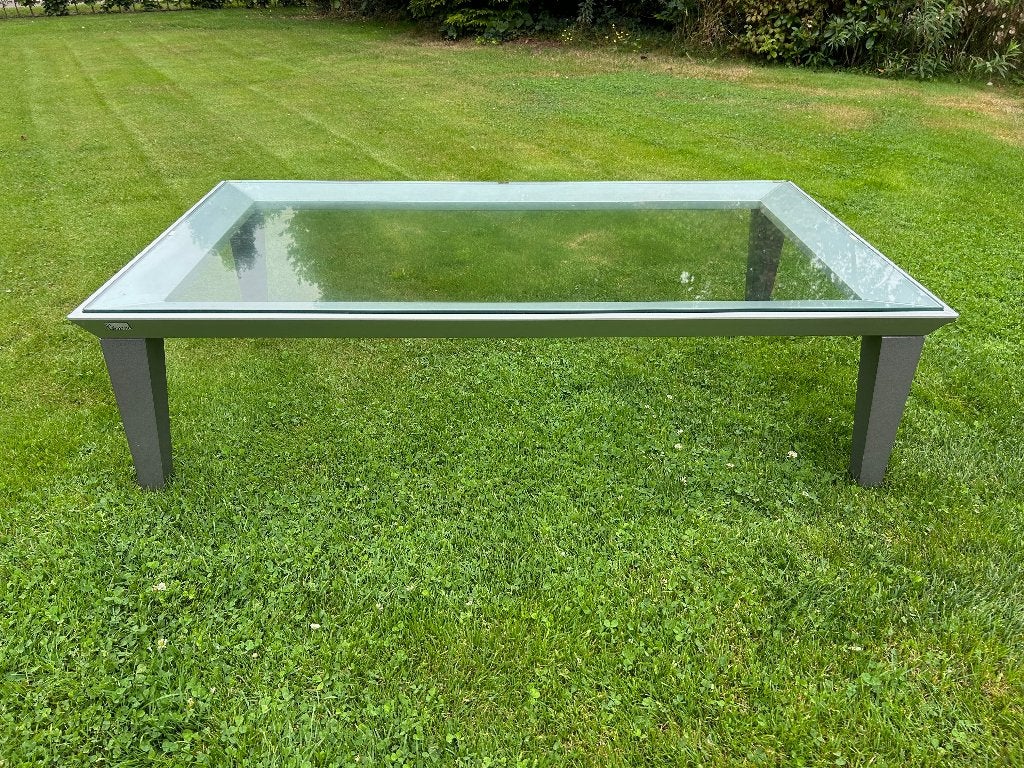 Glazen salontafel met metalen frame, Ophalen, Gebruikt, Modern, Glas