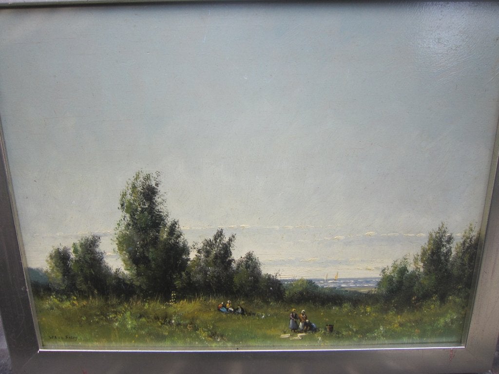 Duin/ Zeegzicht, met personen, w. v/d Salm j, Antiek en Kunst, Kunst | Schilderijen | Klassiek, Ophalen, Expressionistisch, Olieverf