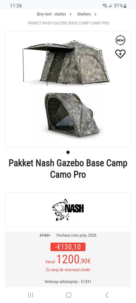 TE KOOP NASH BASECAMP CAMO MET SIDEPOD, Ophalen of Verzenden, Zo goed als nieuw, Overige typen