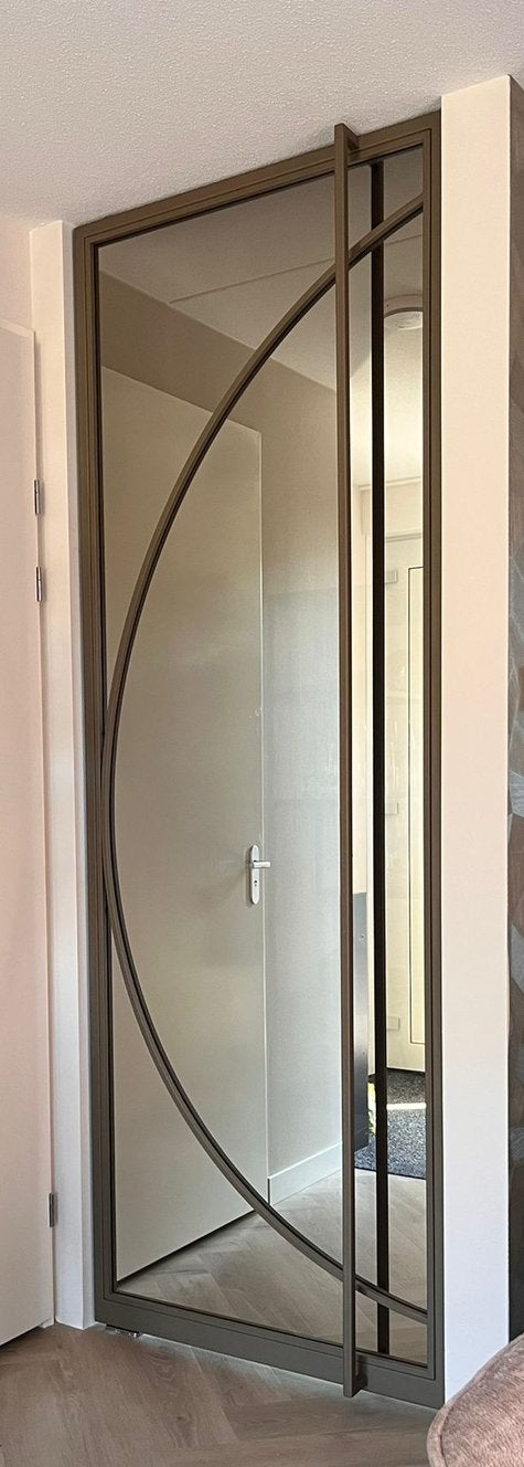 Stalen Taatsdeur Bronze met Brons glas, Ophalen, 80 tot 100 cm, 215 cm of meer, Binnendeur