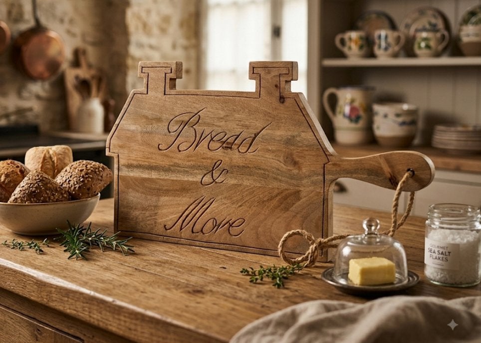 Riviera Maison Houten snijplank 'Bread & More' - Huisvormig, Hout, Snij-/serveerplank, Nieuw, Ophalen of Verzenden