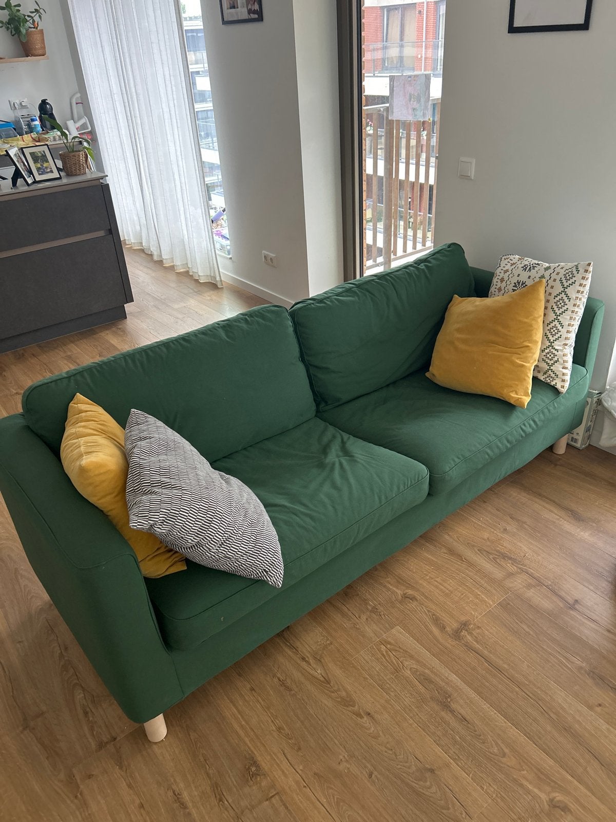 Comfortabele groene bank met wasbare hoes ikea Parup, Driepersoons, 75 tot 100 cm, Ophalen of Verzenden, Zo goed als nieuw