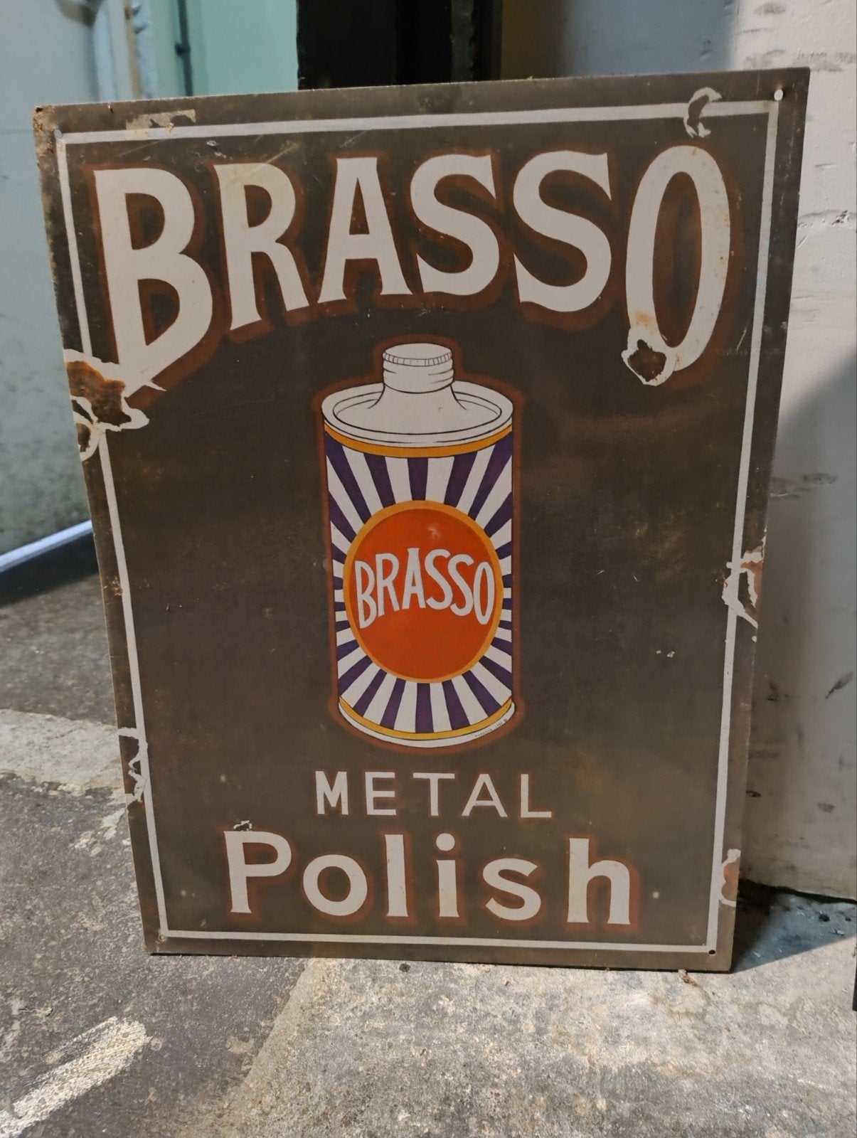 Vintage Brasso Emaille Reclamebord - Metal Polish, Ophalen