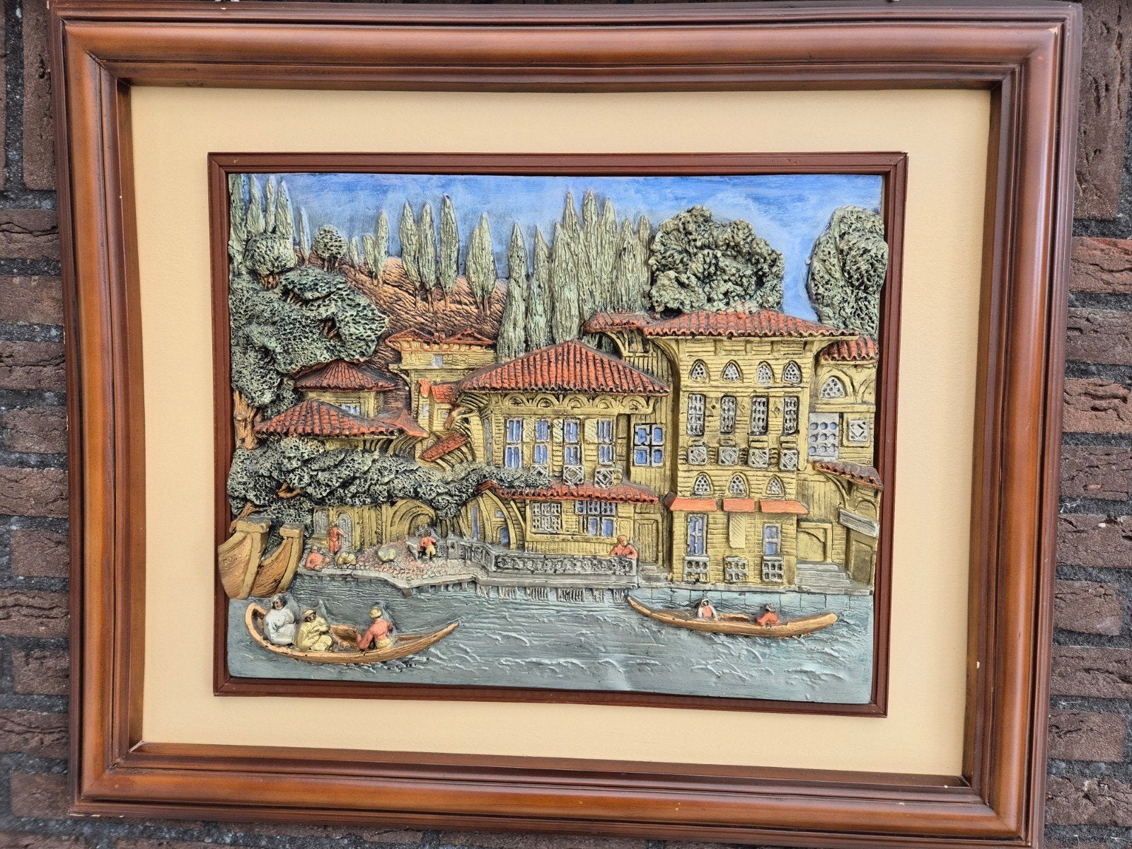 Groot 3D Reliëf Gips Schilderij: Venetiaans Tafereel, Antiek en Kunst, Kunst | Schilderijen | Klassiek, Ophalen of Verzenden