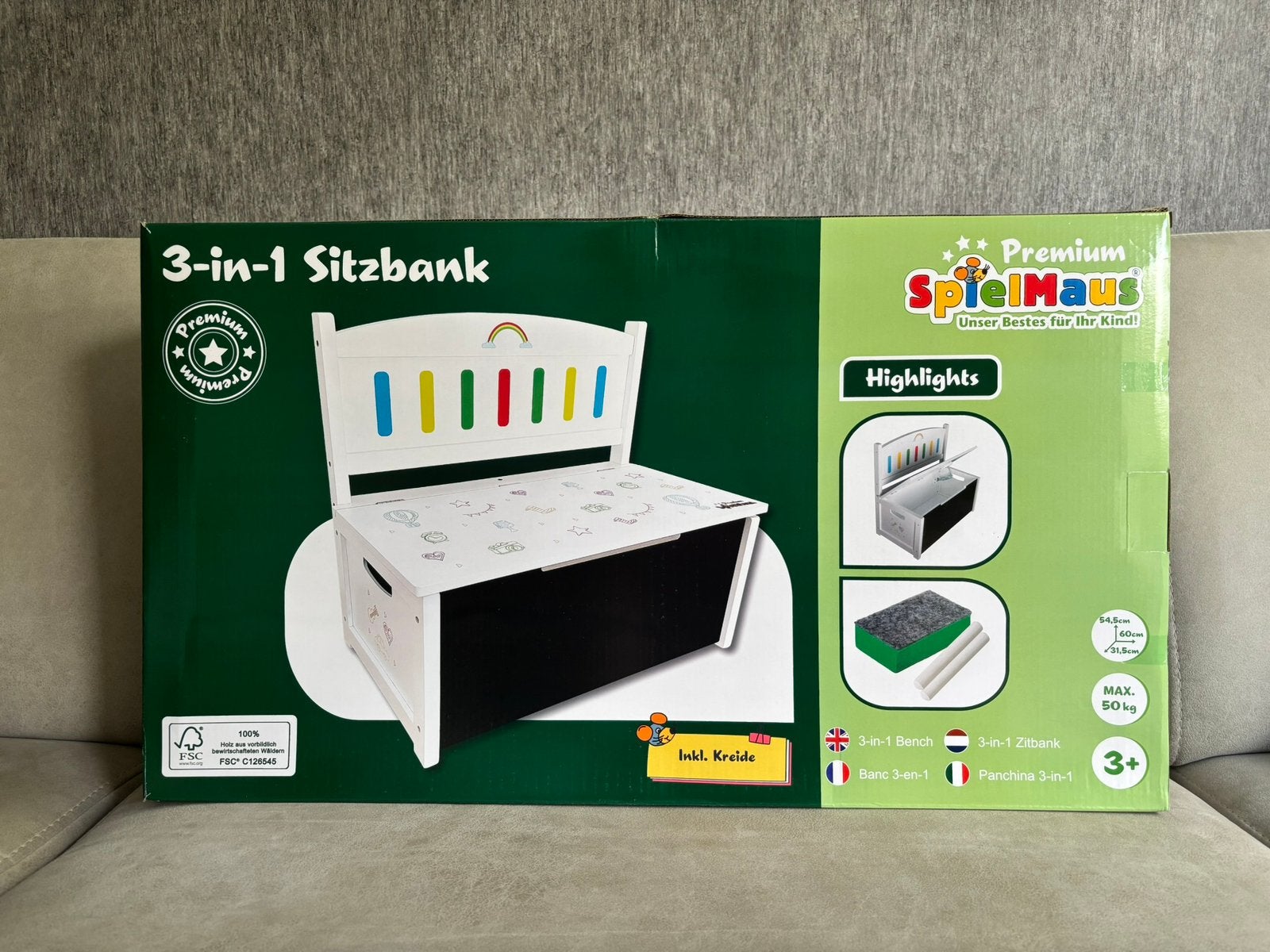 Spielmaus Houten Kinderbank 3-in-1 Zitbank, Speelgoedkist, Ophalen of Verzenden, Nieuw