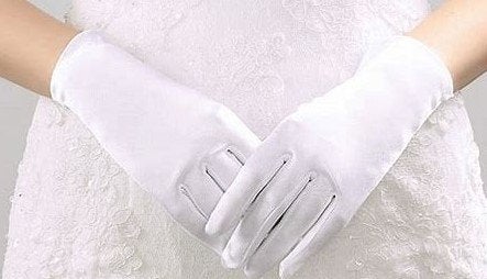 satijnen handschoenen en corsage voor trouwerij, Ophalen of Verzenden, Zo goed als nieuw, Wit, Accessoires