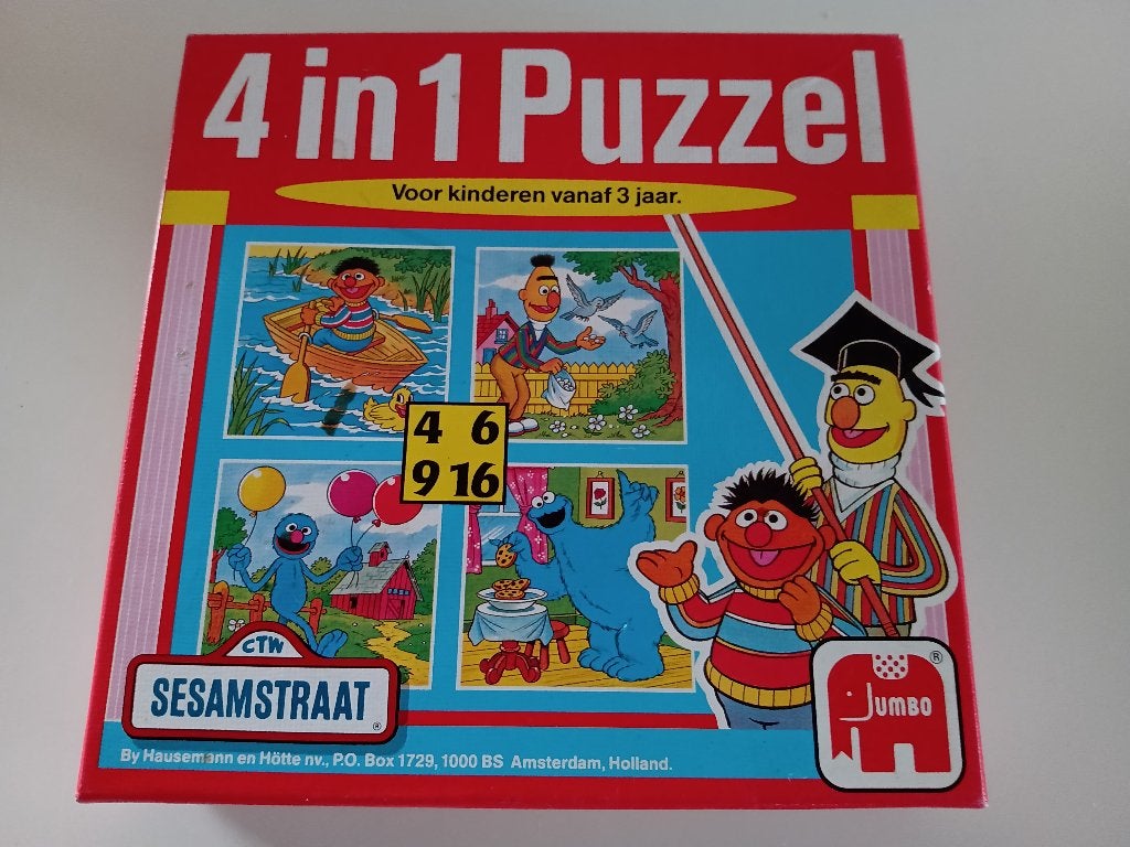 4 in 1 Puzzel van Sesamstraat, Ophalen of Verzenden, 10 tot 50 stukjes, Zo goed als nieuw, 2 tot 4 jaar