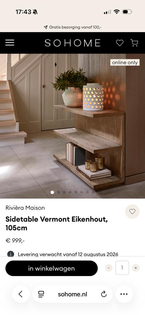 Gezocht sidetable vermont riviera maison, Huis en Inrichting, Ophalen, Zo goed als nieuw