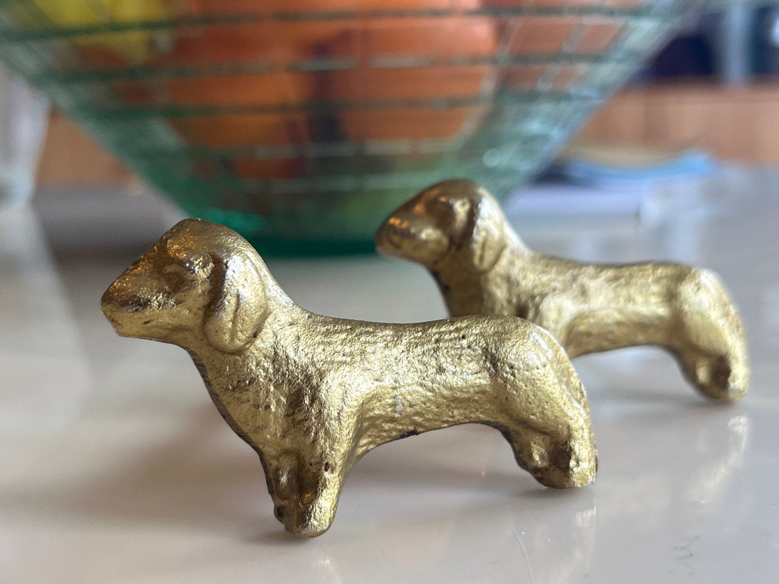 6x Teckel Lade Knoppen deurknop goud metaal, Vintage, Gebruikt, Ophalen of Verzenden, Goud