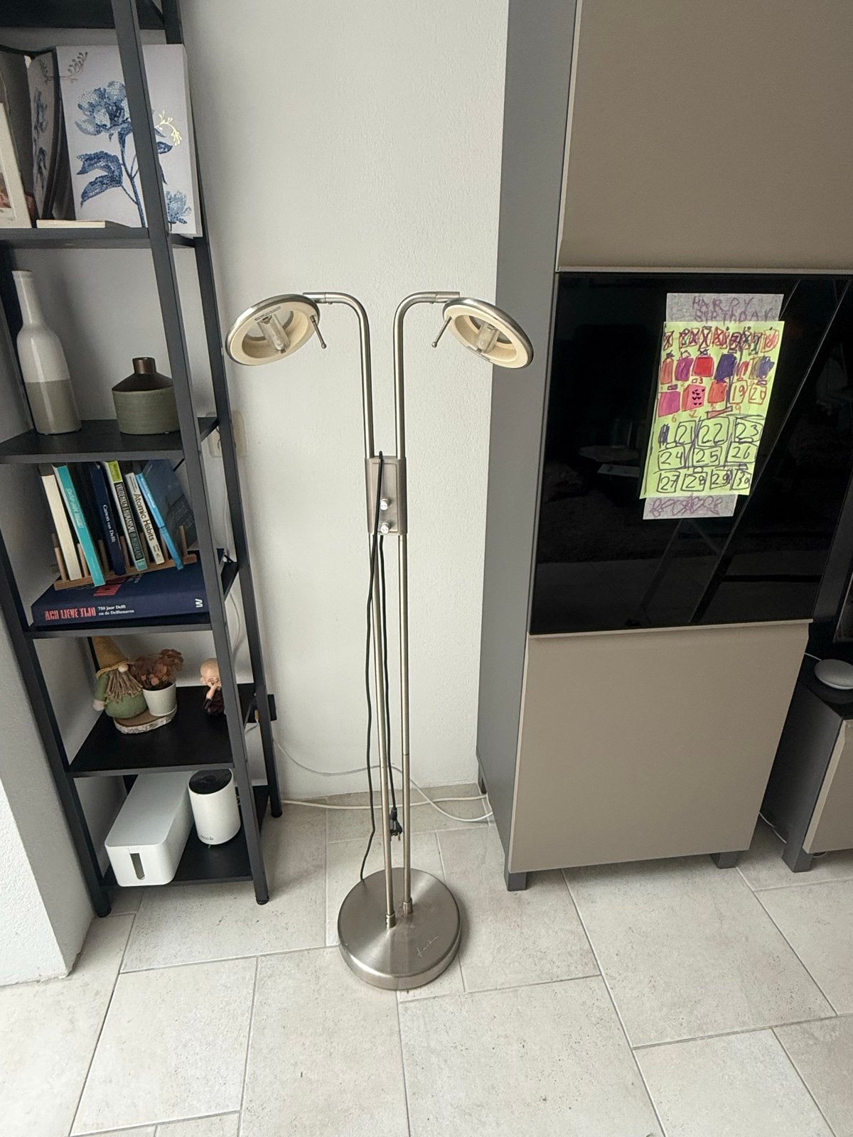 Jan des Bouvrie Design Vloerlamp - RVS met 2 Spots, Ophalen, Gebruikt, Overige fittingen, Metaal