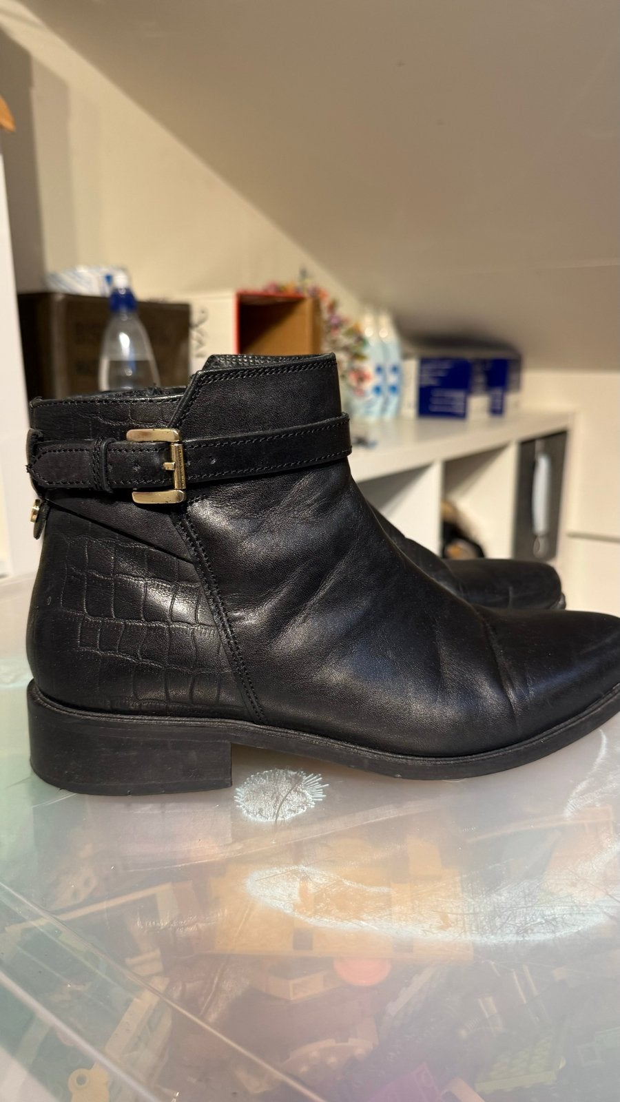 Dune London Zwarte Leren Enkellaarzen Maat 38, Kleding | Dames, Ophalen of Verzenden, Gedragen, Zwart, Lage of Enkellaarzen
