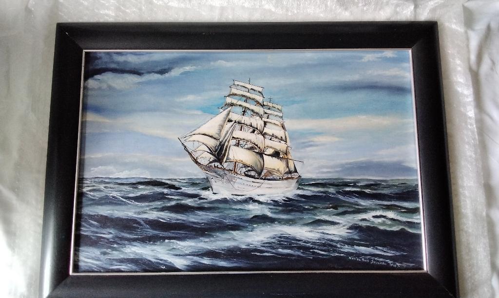 Origineel Schilderij Olieverf Zeeboot Signed Bais-Sosnicka, Antiek en Kunst, Ophalen