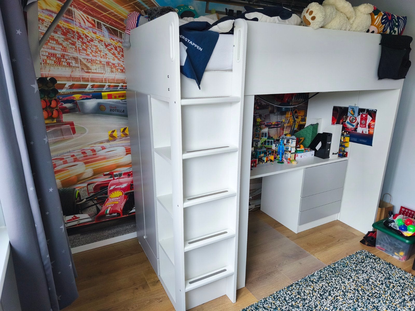 IKEA SMÅSTAD Hoogslaper met bureau en opbergruimte, Ophalen, Hoogslaper of Stapelbed, 180 cm of meer, 100 cm of meer