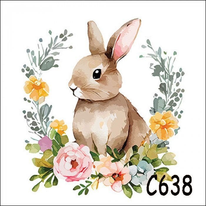 Servetten decoupage/bullet journal – haasje + bloemen C638, Verzenden, Nieuw