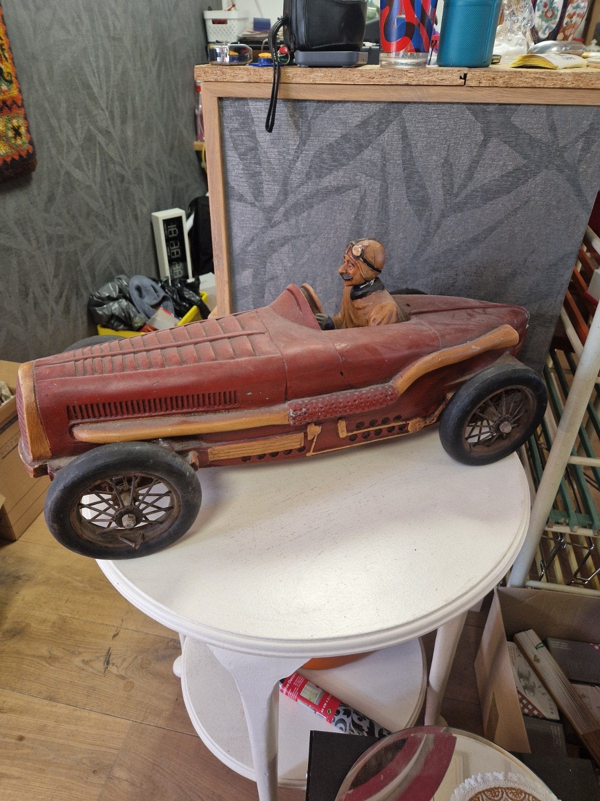 Vintage bugatti Raceauto met Coureur - Decoratief Model, Ophalen of Verzenden