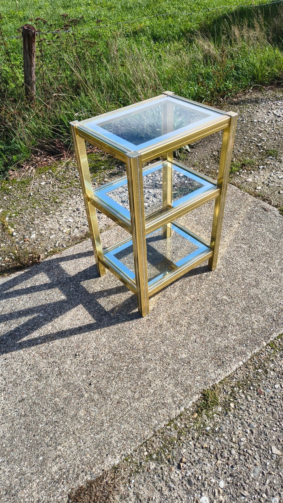 Hollywood Regency Bijzettafel - Glas & Metaal, Antiek en Kunst, Ophalen