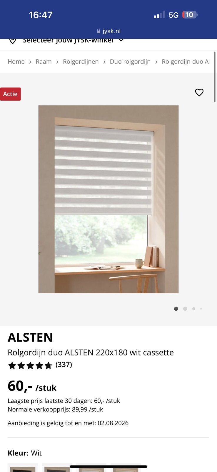 Jysk alsten rolgordijn 220 x 180, Ophalen of Verzenden, Zo goed als nieuw, Rolgordijn
