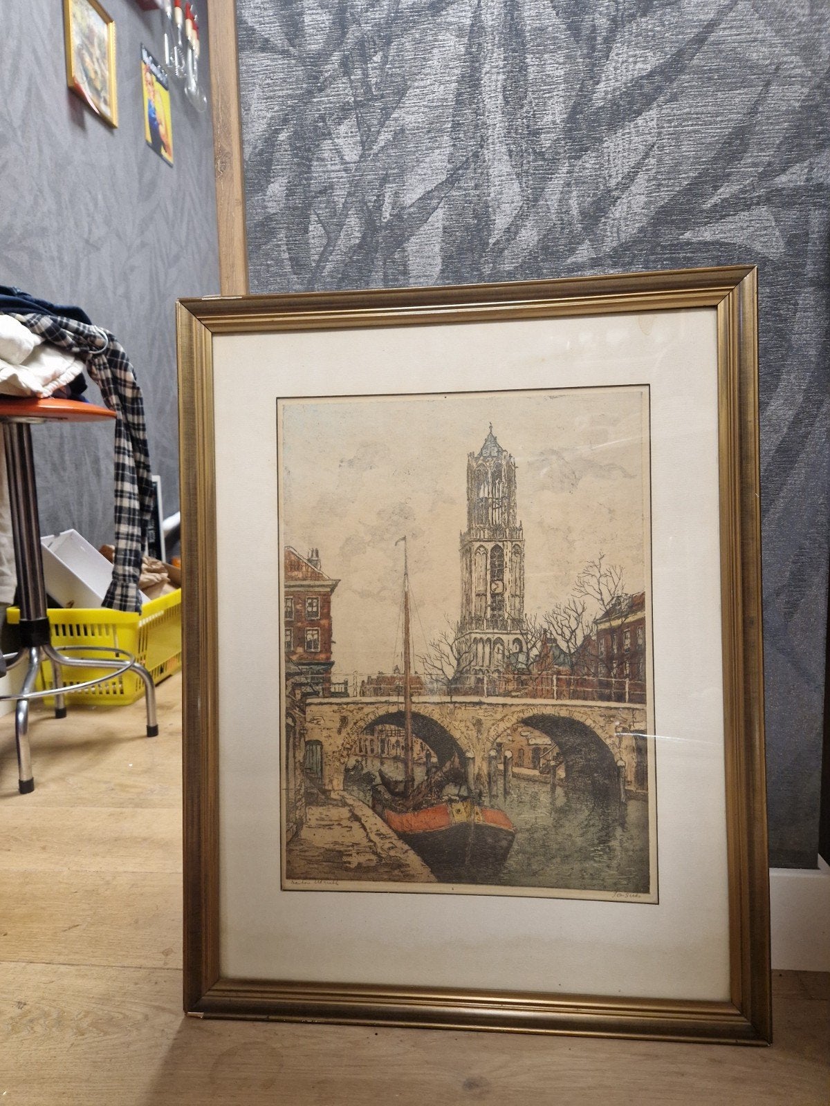 Ingelijste Ets Domtoren Utrecht - Jan Sirks, Antiek en Kunst, Stadsgezicht, Ophalen of Verzenden, Gesigneerd, 1950 - 1999