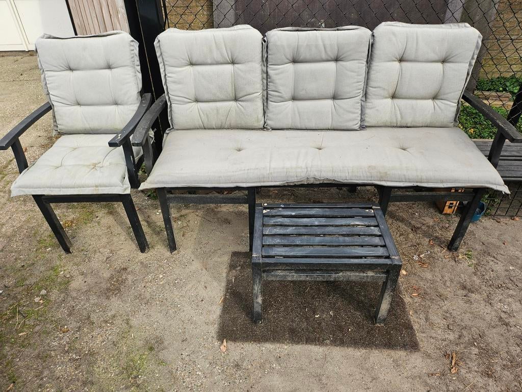 Tuinbankje met stoel en bijzettafeltje.incl kussens, Tuin en Terras, Ophalen