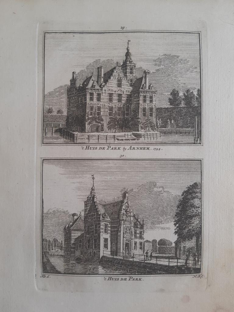 A29-30/ Huis De Park bij Arnhem gravure uit 1745, Ophalen of Verzenden