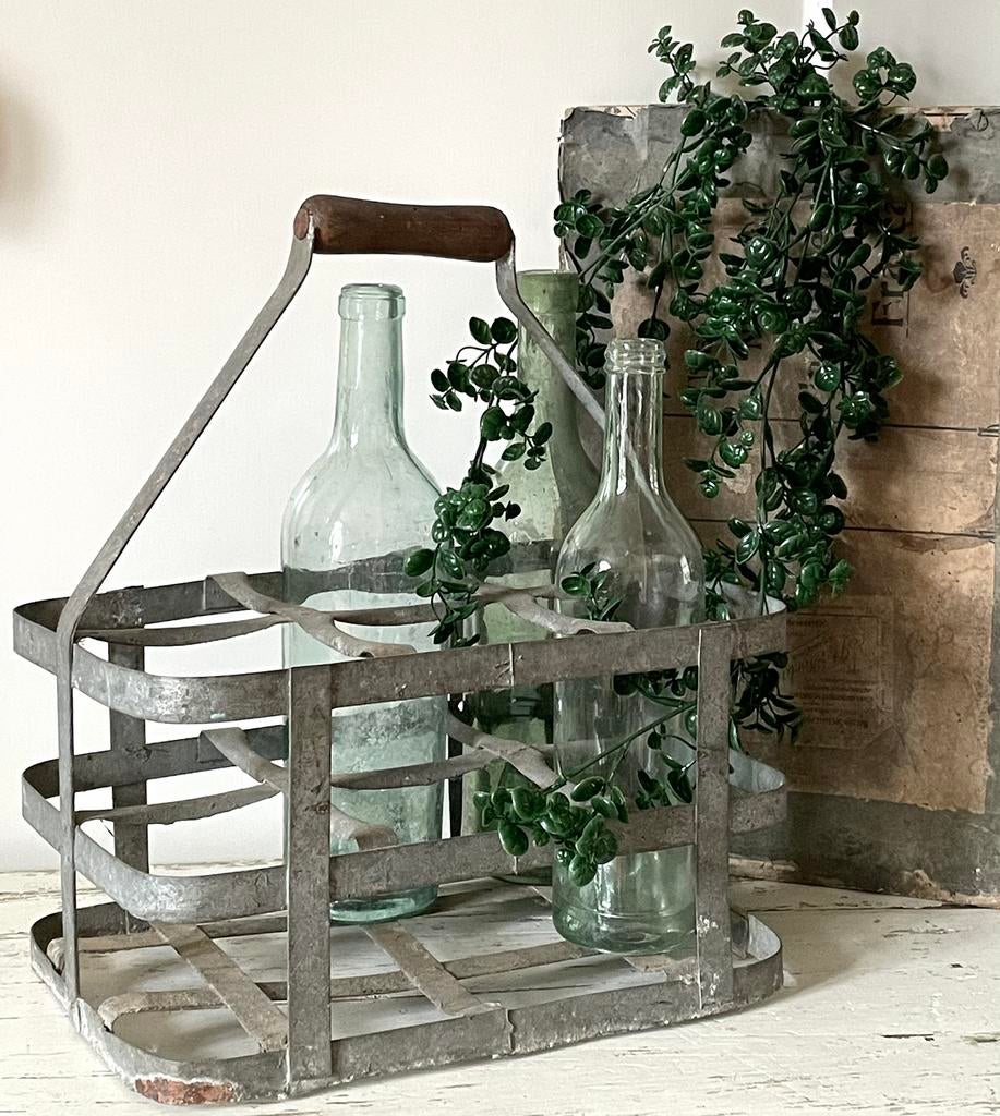 SALE…….. brocante oud zinken flessen rekje, Antiek en Kunst, Ophalen of Verzenden