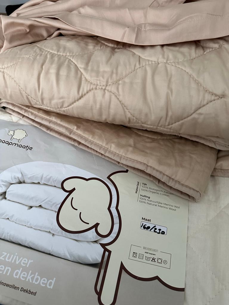 Merinowollen dekbed 160x230 - 100% biologisch katoen, Kinderen en Baby's, Kinderkamer | Beddengoed, Nieuw, Deken of Dekbed, Beige