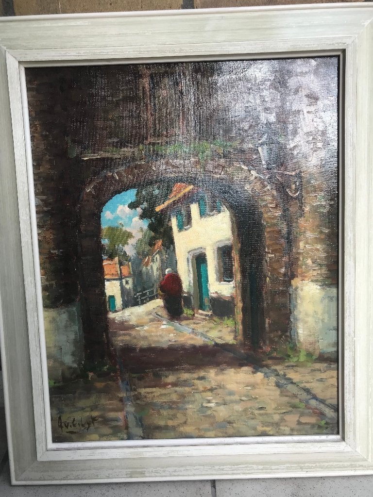 olieverf linnen stadsgezicht impressionistisch, Doek, Impressionistisch, Ophalen of Verzenden, Gesigneerd