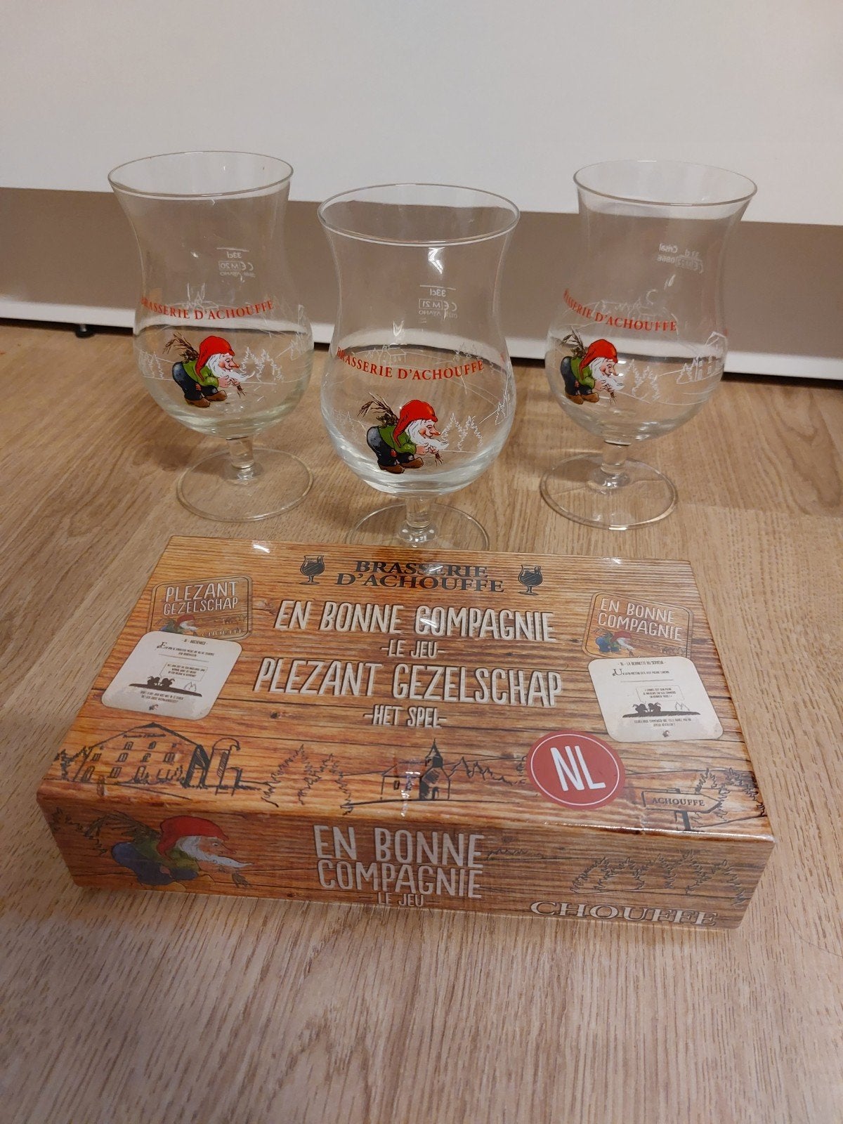 Chouffe glazen + spel plezant gezelschap, Ophalen of Verzenden