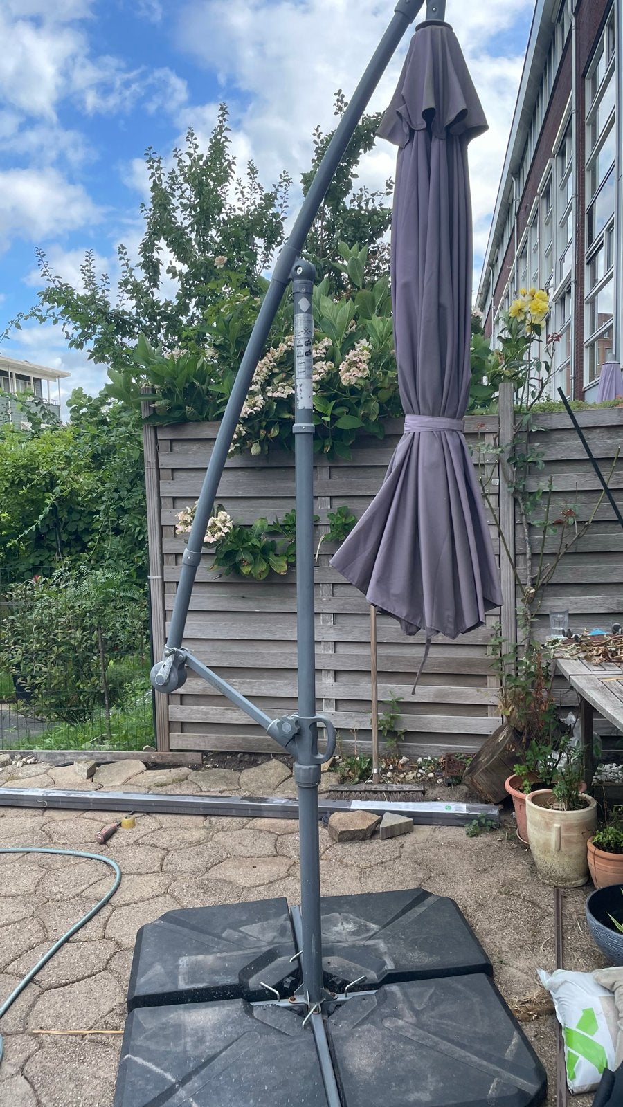 Parasol 300x258 met parasolvoet, Ophalen, Gebruikt, Verstelbaar, Parasolvoet