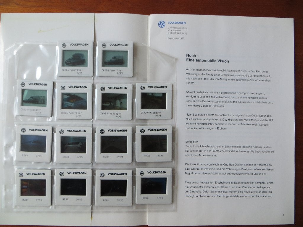 Volkswagen persmap IAA 1995: 14 dia's Noah, Caddy Vantasy, Ophalen of Verzenden, Nieuw, Volkswagen