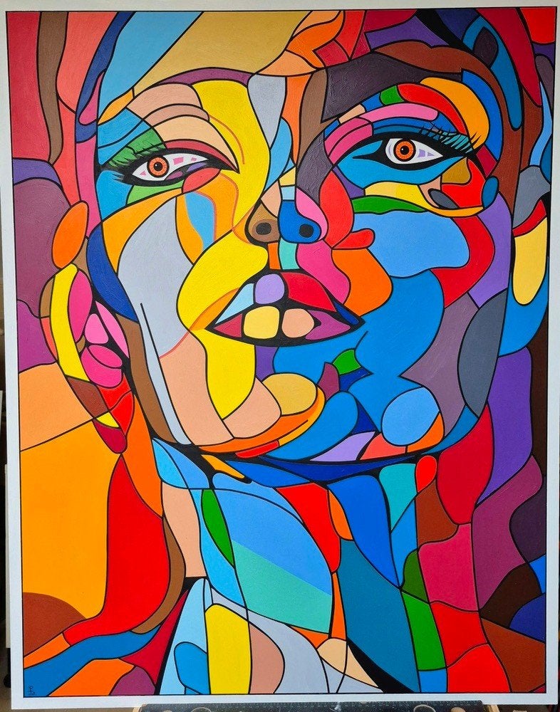 Schilderij Franklin van Dam Geometrisch portret Abstract, Ophalen of Verzenden