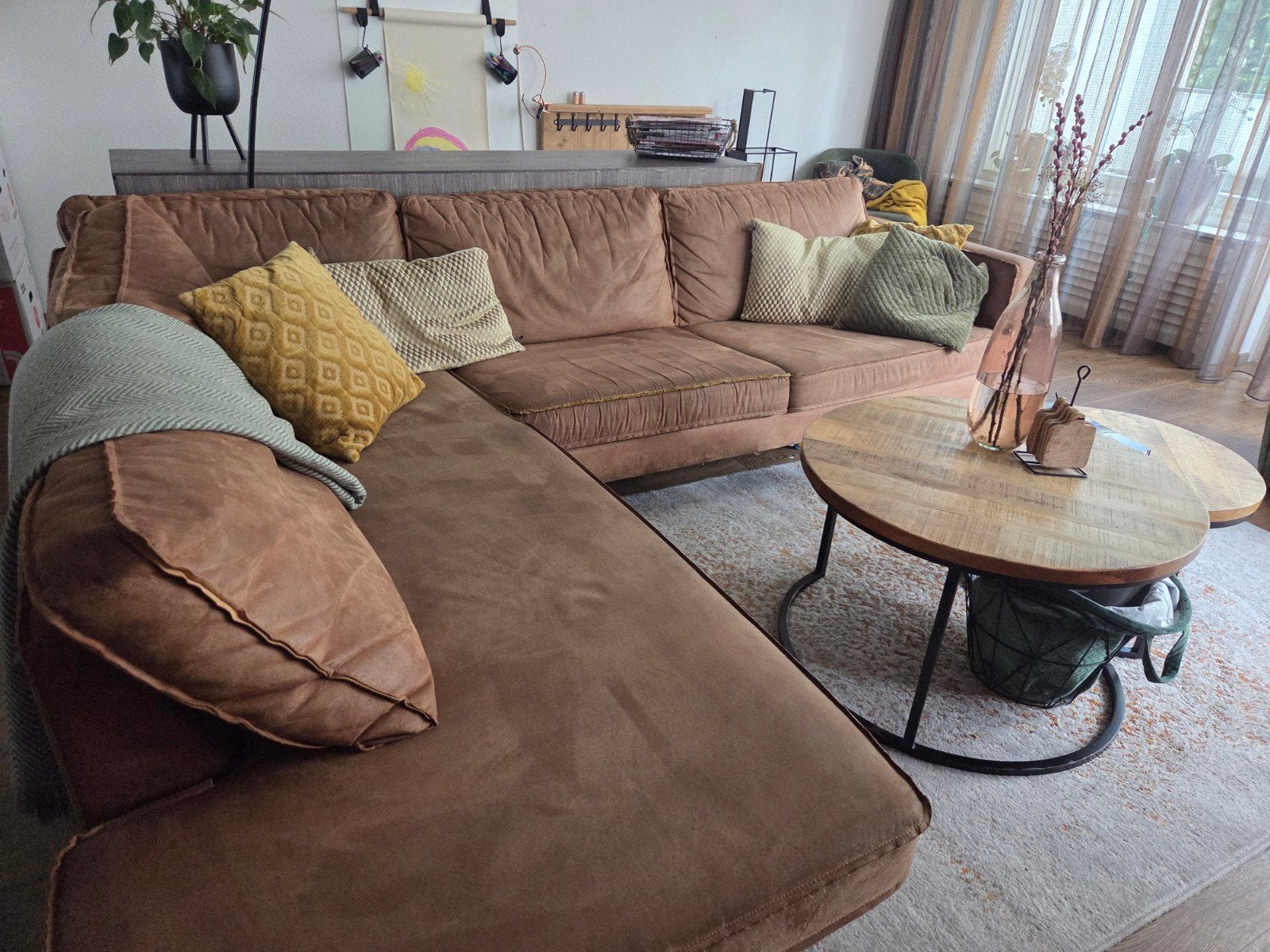 WOOOD Rodeo Hoekbank links Cognac 266x215 cm, Ophalen, 250 tot 300 cm, Gebruikt, Modern, Industrieel