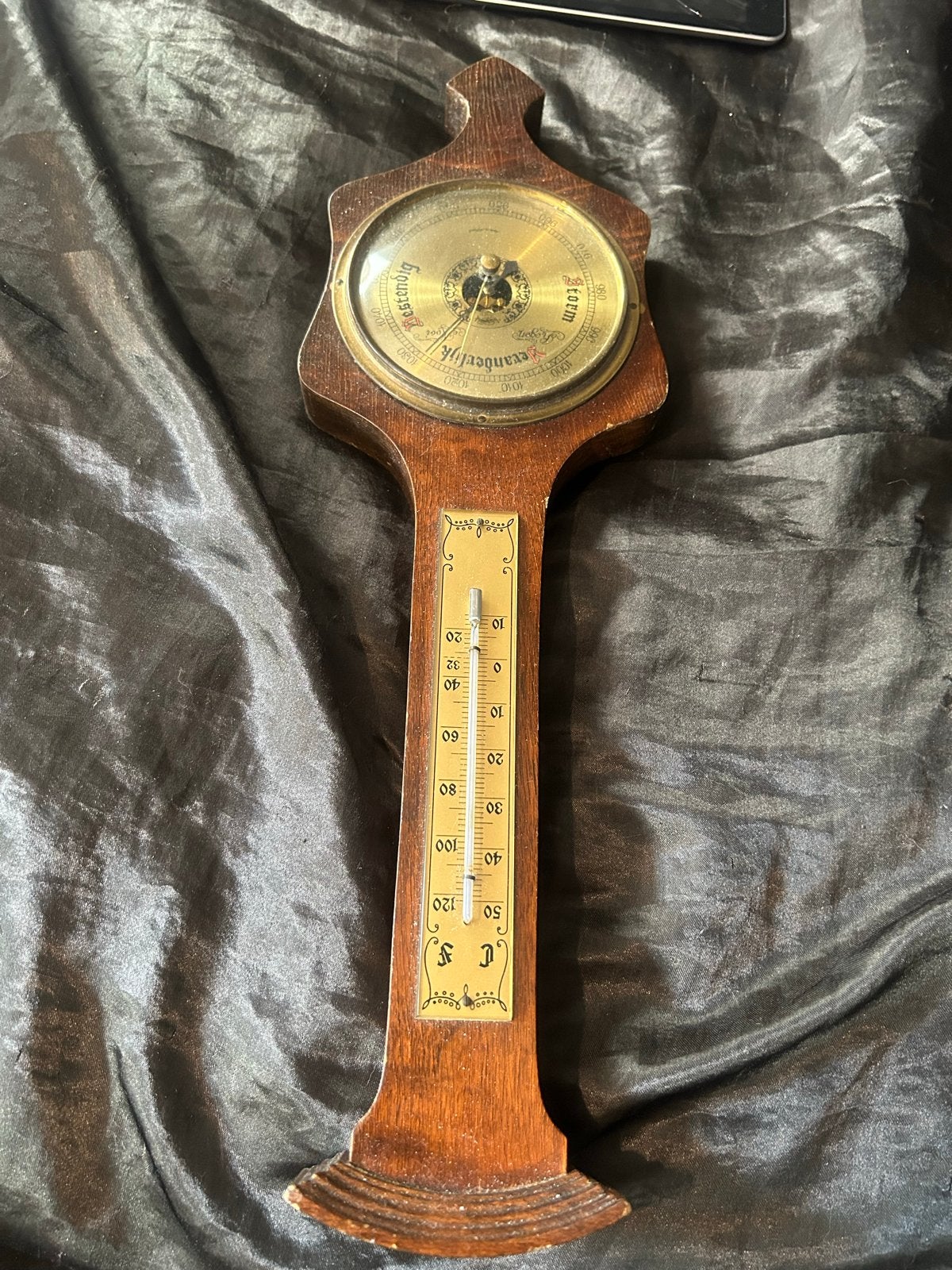 Antieke Barometer met Thermometer - Hout, Ophalen of Verzenden, Gebruikt, Barometer