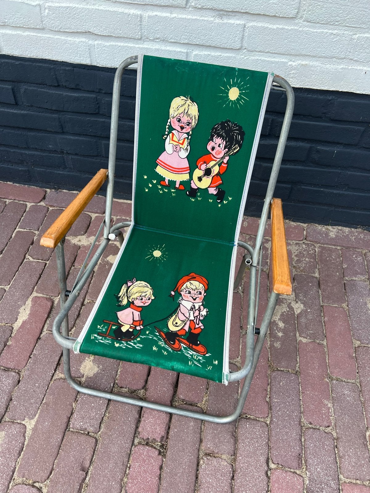 Retro Kinder Klapstoel - Vintage Groen met Print, Ophalen, Gebruikt
