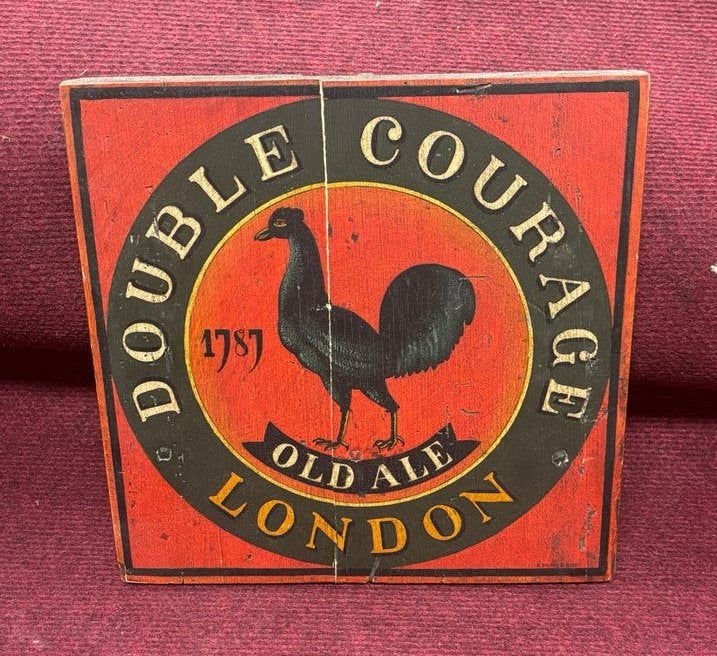 Courage Double Old Ale London houten bord met haan motief, Ophalen of Verzenden