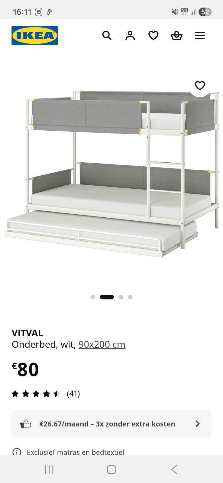 Nieuw in doos, Ikea Vitval onderbed 10448325, nooit gebruikt, Ophalen, Nieuw, Eenpersoons, Hoogslaper
