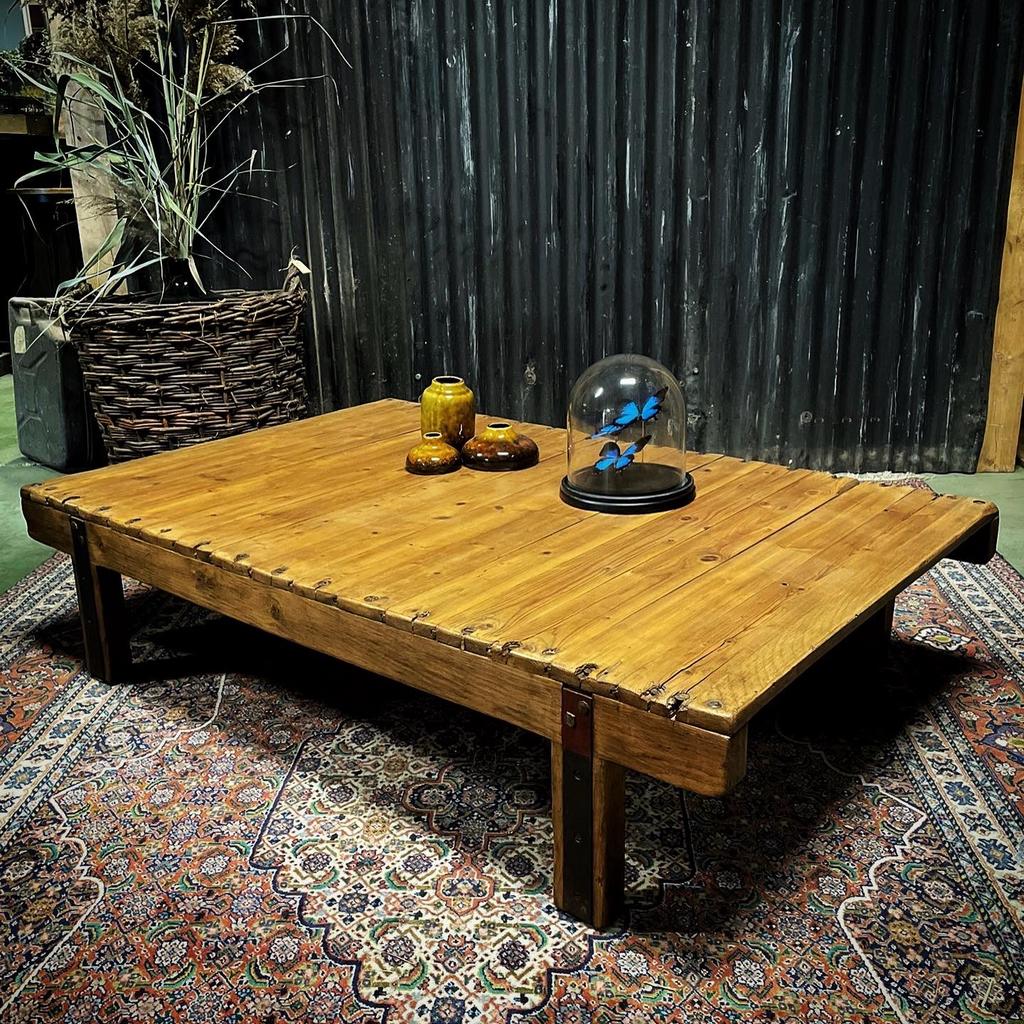 Salontafel stoer oud hout, Ophalen, 100 tot 150 cm, 50 tot 100 cm, Zo goed als nieuw