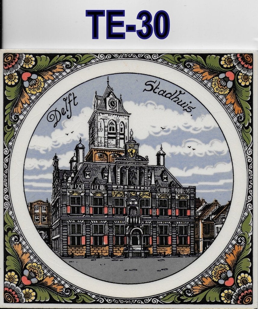 Te30 Tegeltje Delft Stadhuis, Huis en Inrichting, Tegeltje, Ophalen of Verzenden, Zo goed als nieuw