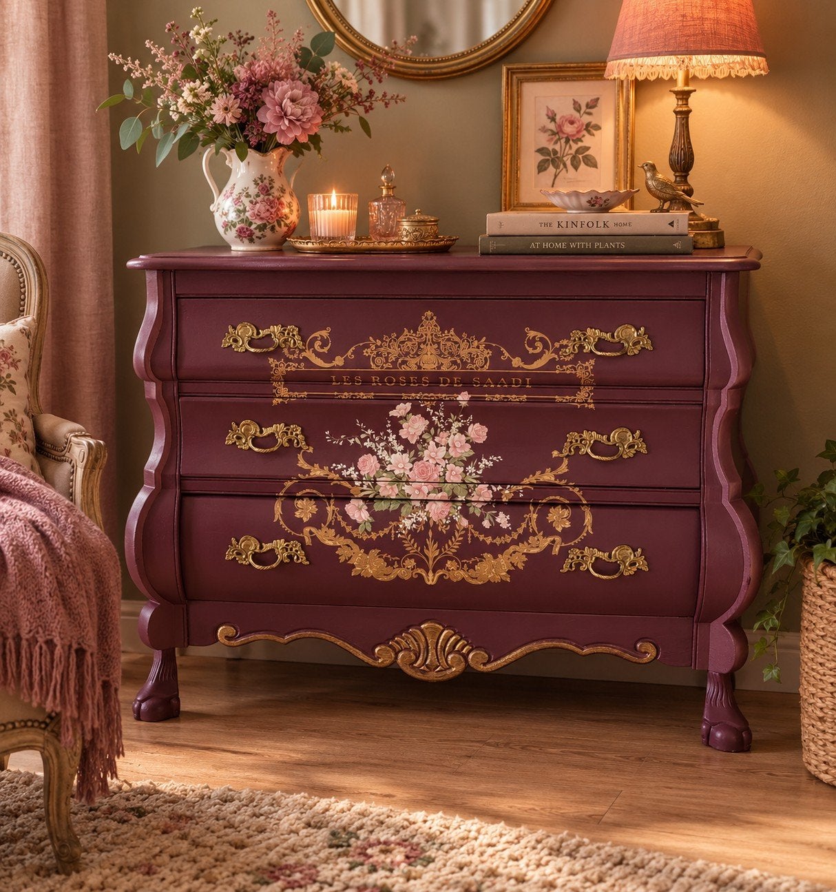 Luxe gerestyled buikkastje in Elderberry & Les Roses, Ophalen, Brocante, vintage, antiek, landelijk, kastje,kast, 50 tot 100 cm