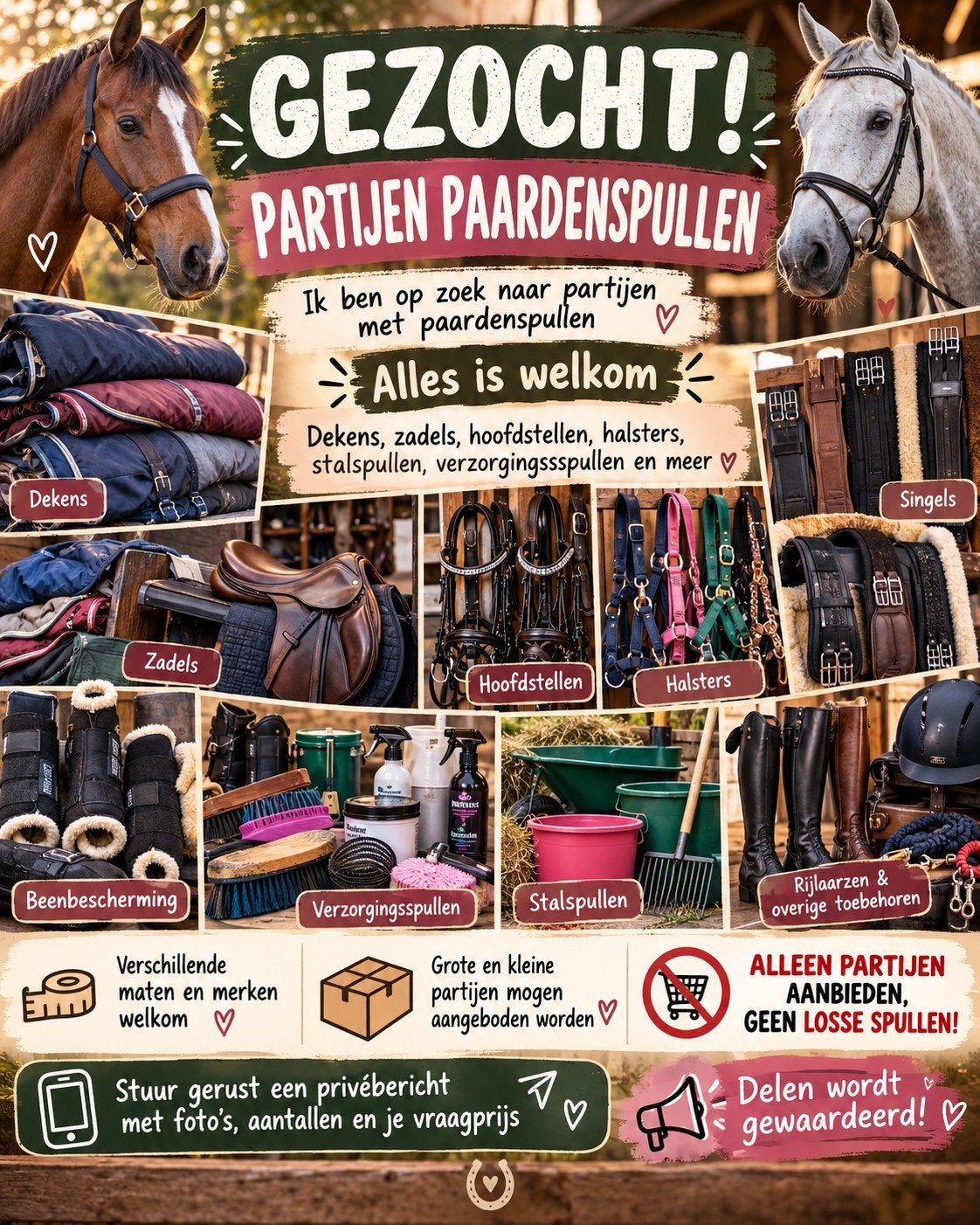 GEZOCHT: PARTIJEN PAARDENSPULLEN!, Ophalen of Verzenden