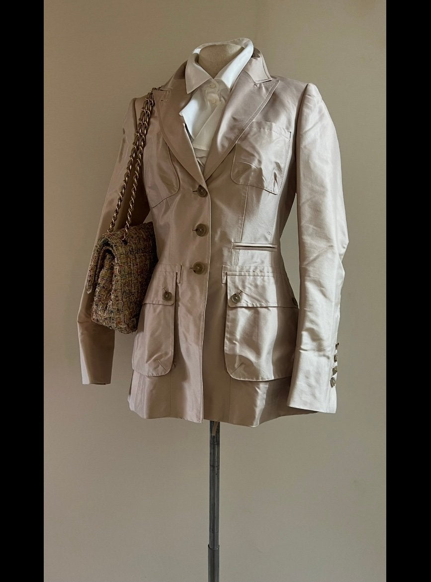 Pauw 1 36/38 Blazer zijde changeant zandkleur, Verzenden, Zo goed als nieuw, Maat 36 (S), Beige