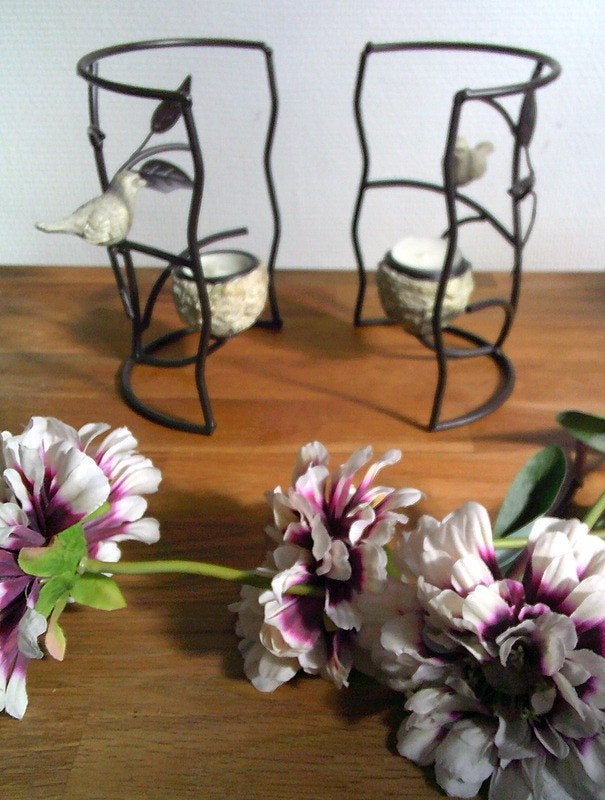 PRIVAL 2 waxinelichthouders vogel design zwart/bruin, Huis en Inrichting, Woonaccessoires | Kandelaars en Kaarsen, Overige materialen